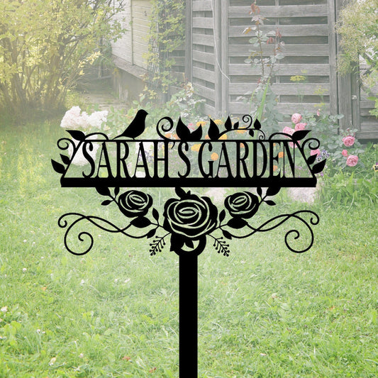 Custom Bird Rose Metal Garden Stake Art, Outdoor Patio Decor, Garden Tags, Garden Stakes, Flower Bed Signs, Garden Gift, MOM Gift