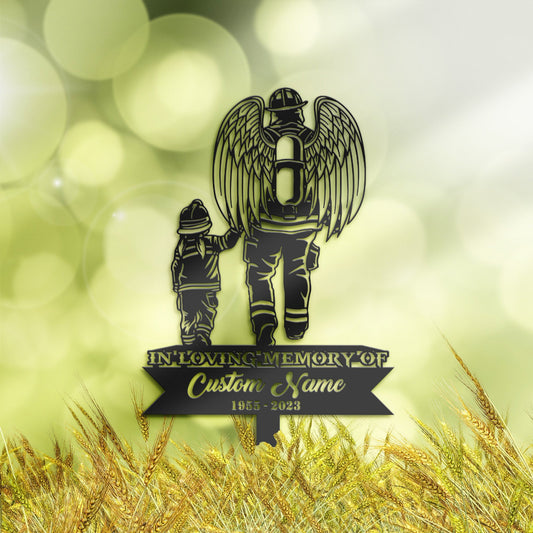 Personalized Angel fire fighter father and daughter Memorial Stake, Metal Stake, Sympathy Sign, Grave Marker, Remembrance Stake