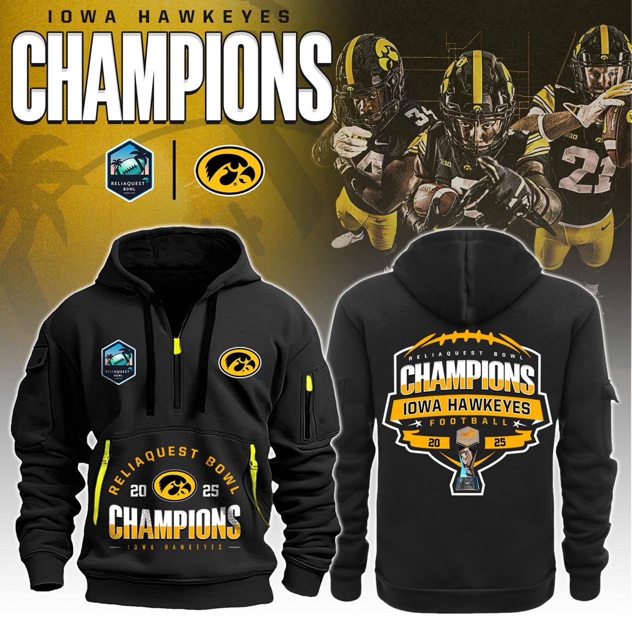 Iowa Hawkeyes – ReliaQuest Bowl Champions H115 Hoodie