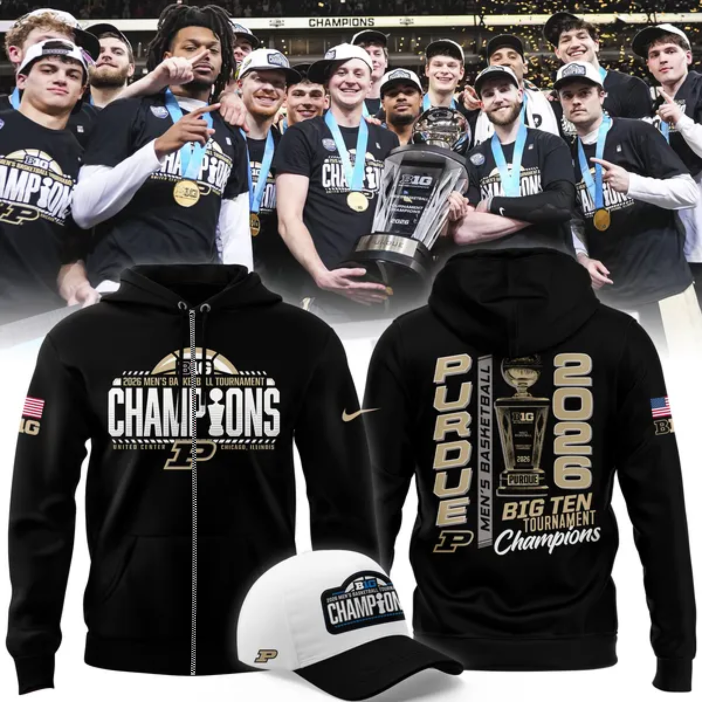04.Purdue Men's Basketball 2026 Big Ten Tournament Champions ZipHoodie