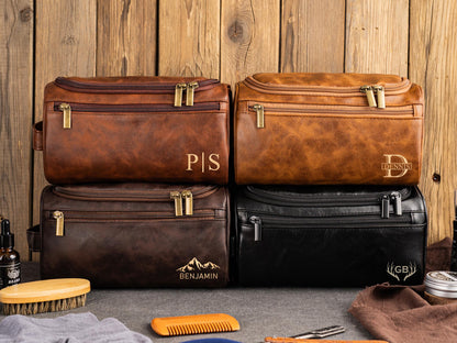 Men's Leather Toiletry Bag Personalized, Groomsmen Gift, Dopp Kit For Him, Men's Leather Accessory, Anniversary Gift, Christmas Gift for Men