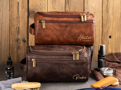 Men's Leather Toiletry Bag Personalized, Groomsmen Gift, Dopp Kit For Him, Men's Leather Accessory, Anniversary Gift, Christmas Gift for Men