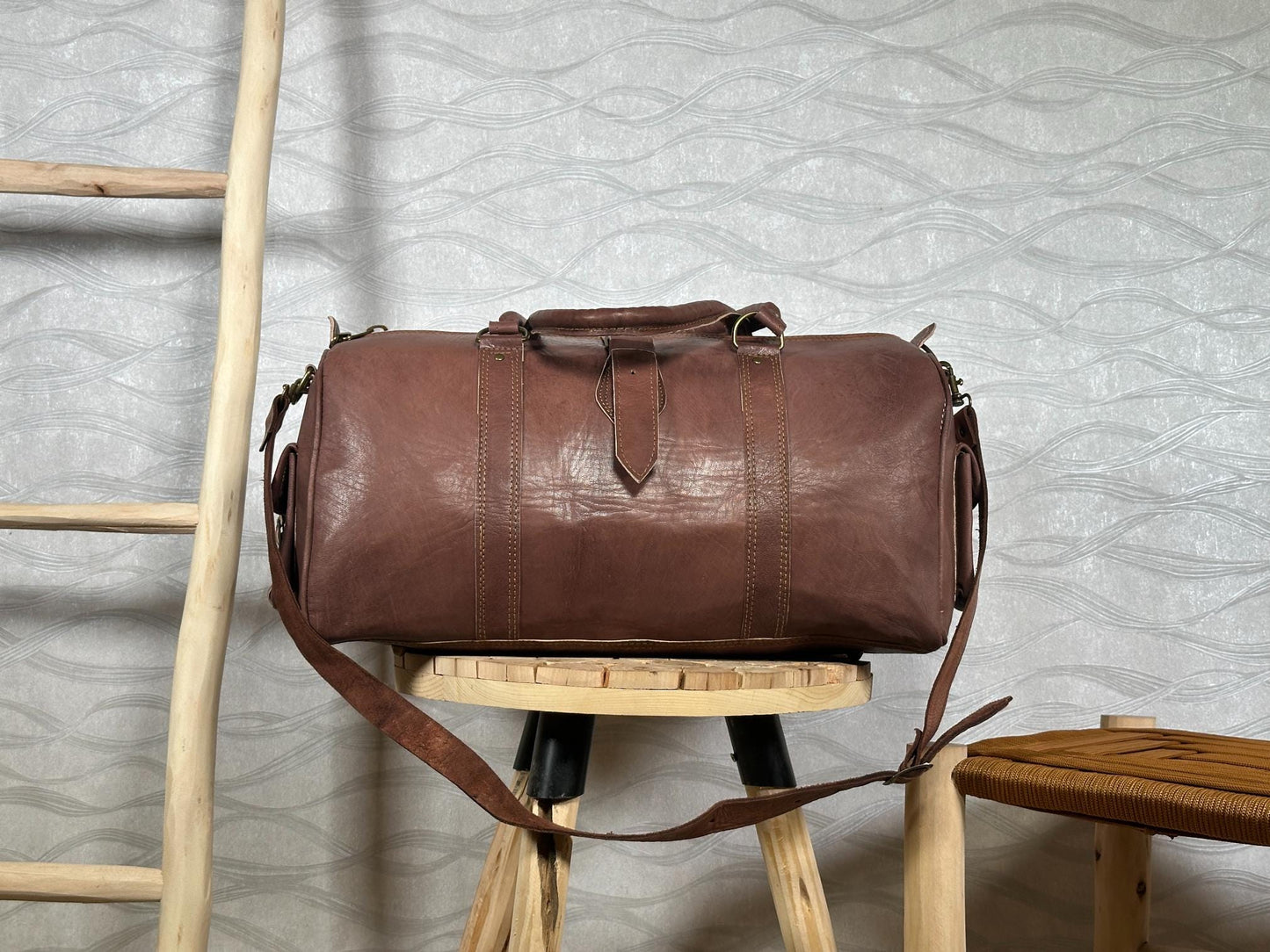 Handmade Moroccan Leather Duffle Bag: Marrakech Travel, Gym Carry-On