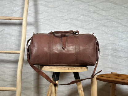 Handmade Moroccan Leather Duffle Bag: Marrakech Travel, Gym Carry-On
