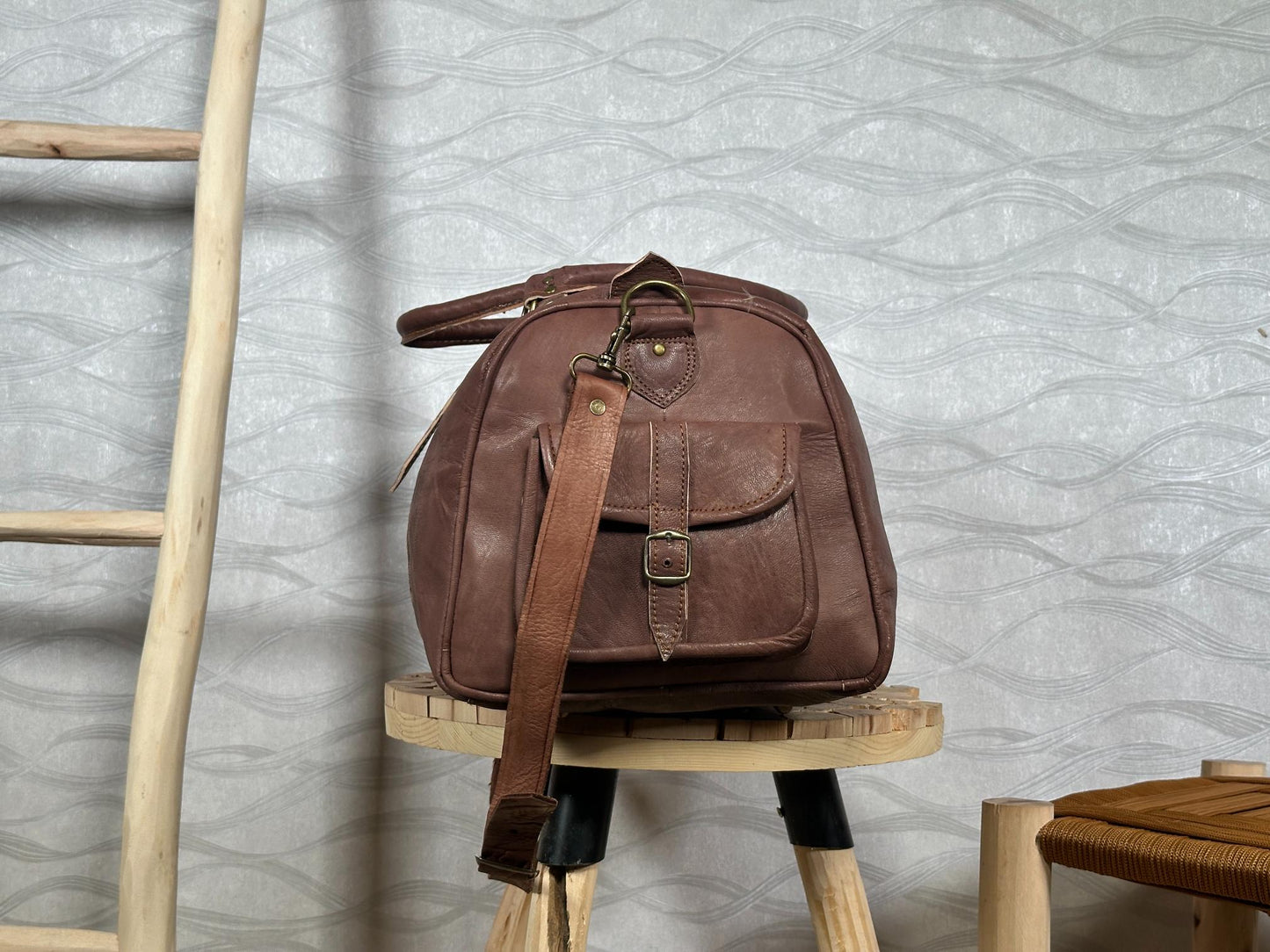 Handmade Moroccan Leather Duffle Bag: Marrakech Travel, Gym Carry-On