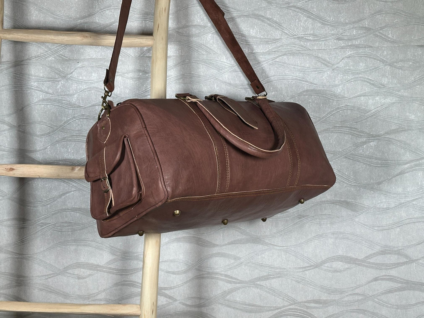 Handmade Moroccan Leather Duffle Bag: Marrakech Travel, Gym Carry-On