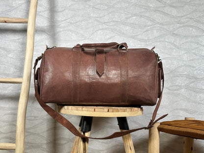 Handmade Moroccan Leather Duffle Bag: Marrakech Travel, Gym Carry-On