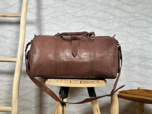 Handmade Moroccan Leather Duffle Bag: Marrakech Travel, Gym Carry-On