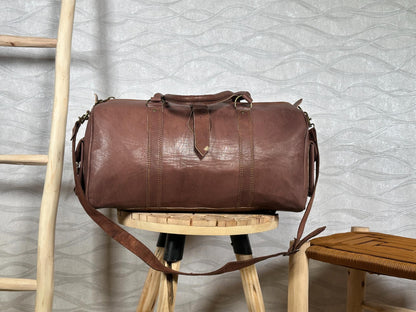 Handmade Moroccan Leather Duffle Bag: Marrakech Travel, Gym Carry-On
