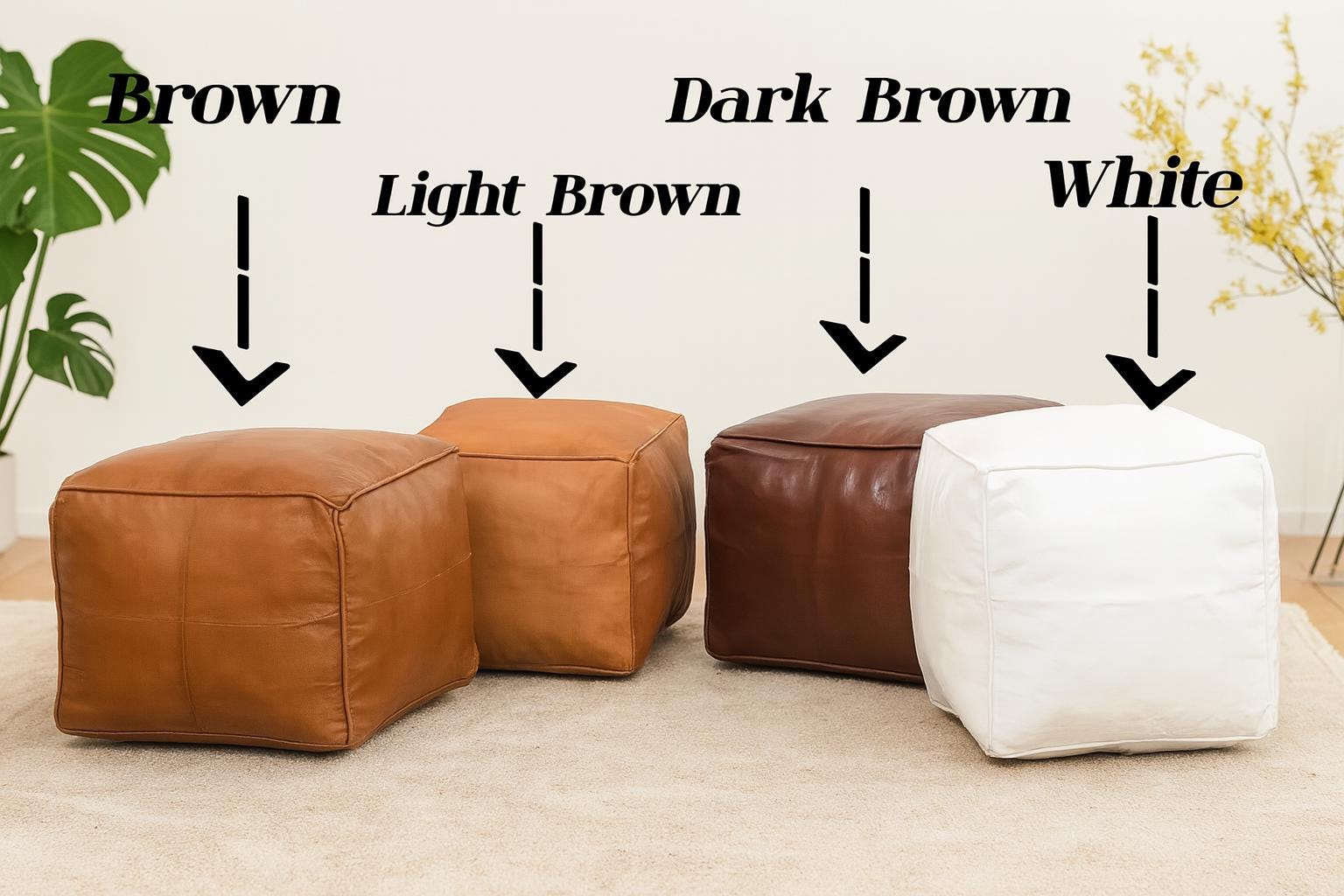 Handmade Moroccan Leather Pouf: Customizable Ottoman Footstool