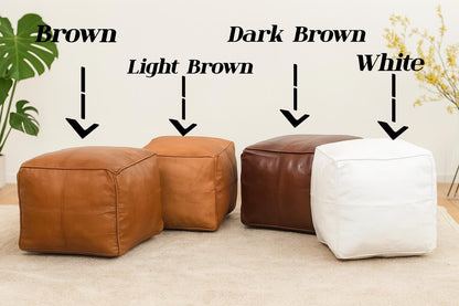 Handmade Moroccan Leather Pouf: Customizable Ottoman Footstool