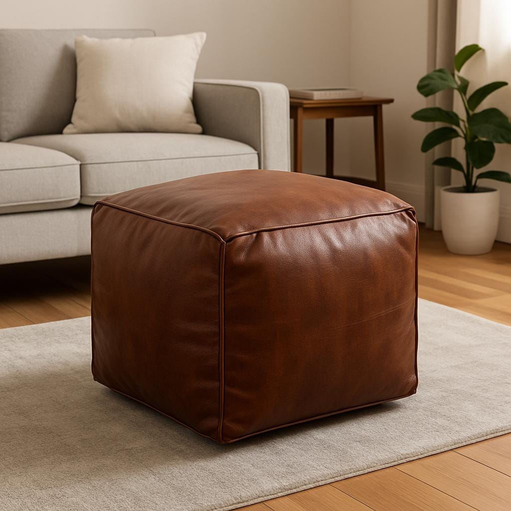 Handmade Moroccan Leather Pouf: Customizable Ottoman Footstool