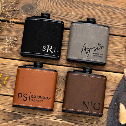 Personalized Groomsmen Flasks, Groomsman Gifts, Flask for Groomsman, Custom Mens Leather Flask, Groomsmen Gifts, Gifts for Wedding Party