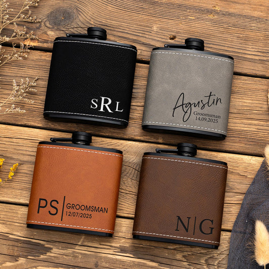Personalized Groomsmen Flasks, Groomsman Gifts, Flask for Groomsman, Custom Mens Leather Flask, Groomsmen Gifts, Gifts for Wedding Party