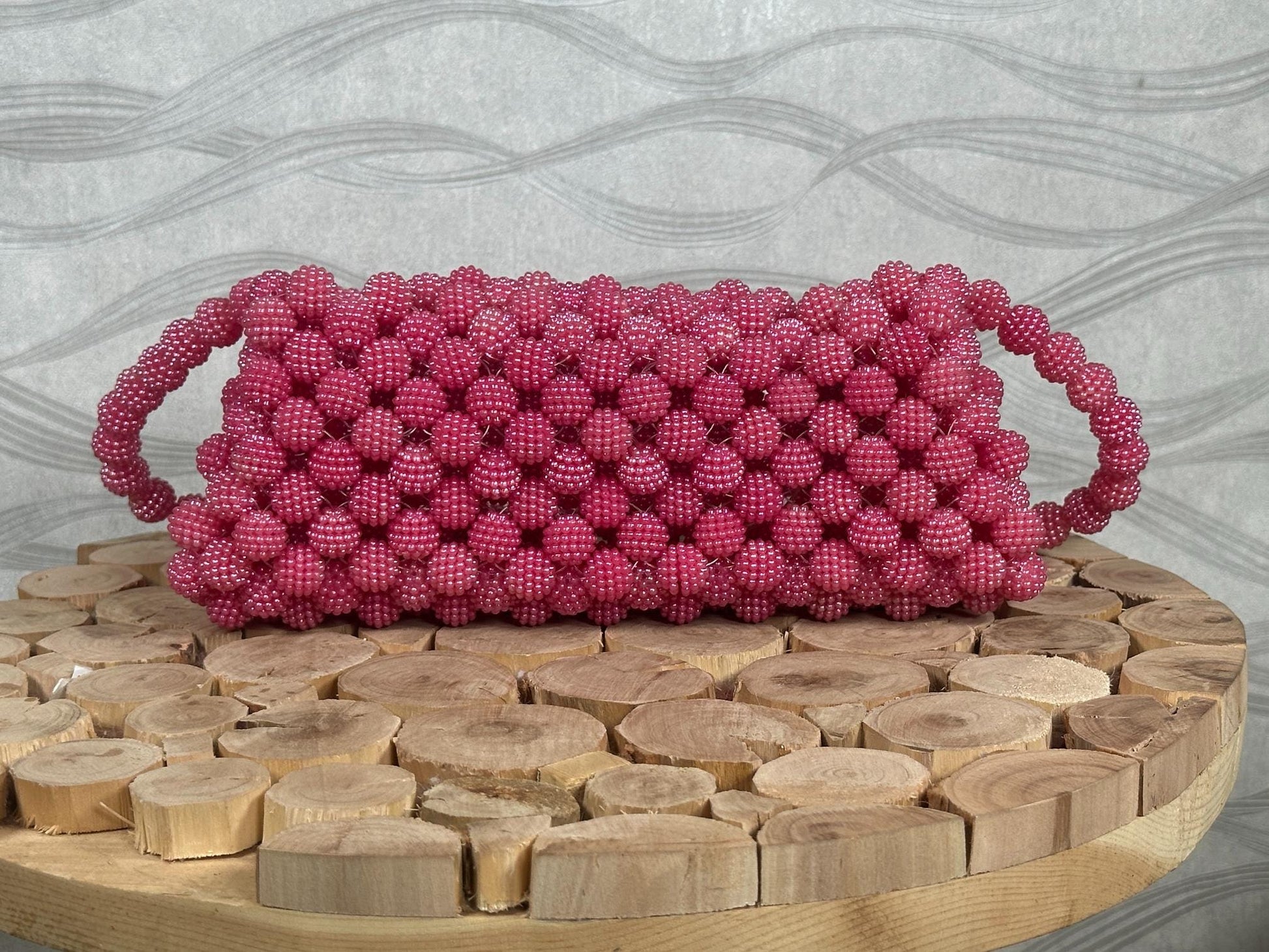 Handmade Pink Beaded Bridal Bag: Pearl Evening Clutch