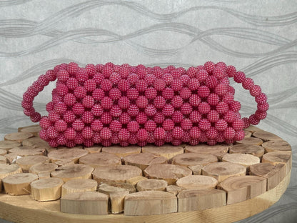 Handmade Pink Beaded Bridal Bag: Pearl Evening Clutch