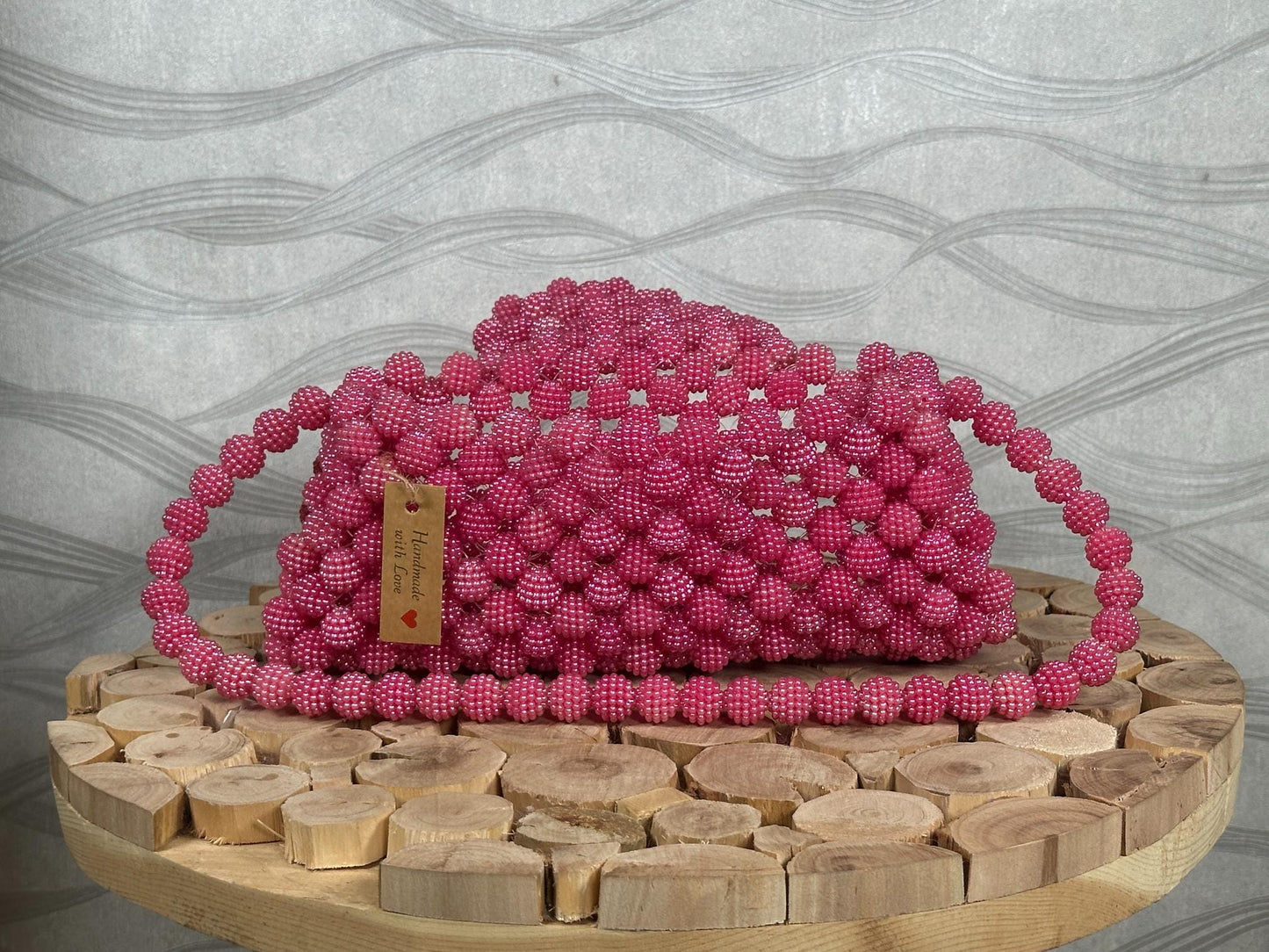 Handmade Pink Beaded Bridal Bag: Pearl Evening Clutch