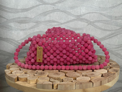 Handmade Pink Beaded Bridal Bag: Pearl Evening Clutch