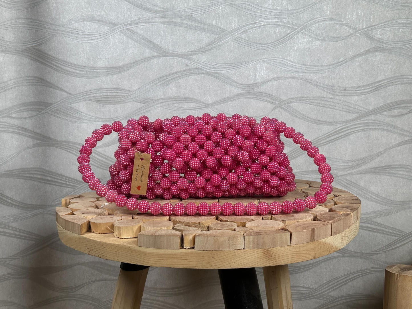 Handmade Pink Beaded Bridal Bag: Pearl Evening Clutch