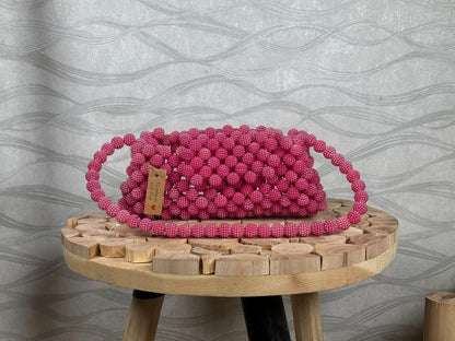 Handmade Pink Beaded Bridal Bag: Pearl Evening Clutch