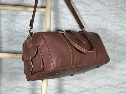 Handmade Moroccan Leather Duffle Bag: Marrakech Travel, Gym Carry-On