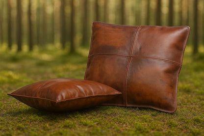 Handmade Leather Pillow Cover: Rustic Farmhouse Throw Cushion