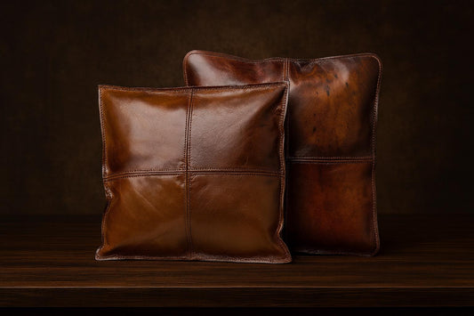 Handmade Leather Pillow Cover: Rustic Farmhouse Throw Cushion