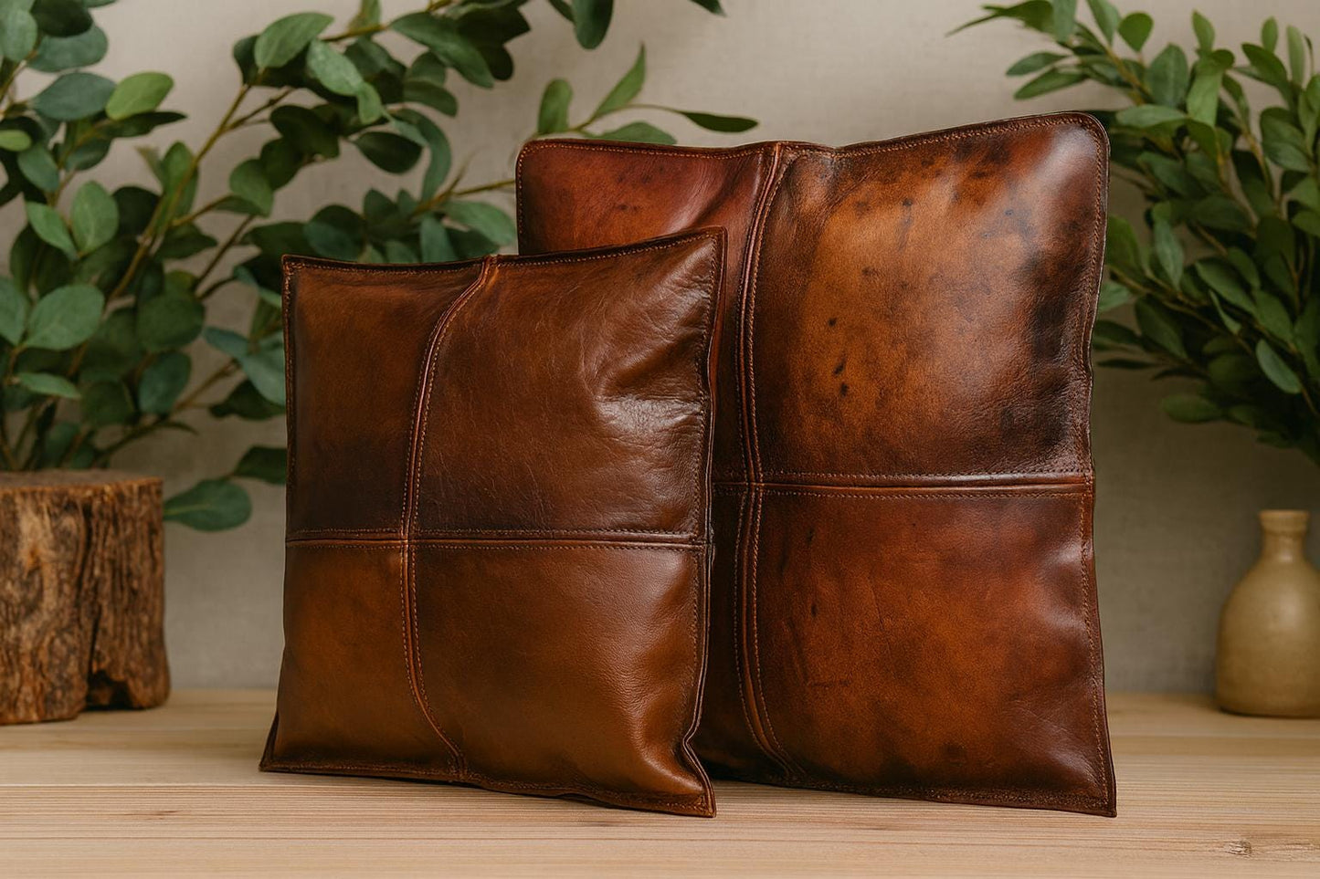 Handmade Leather Pillow Cover: Rustic Farmhouse Throw Cushion