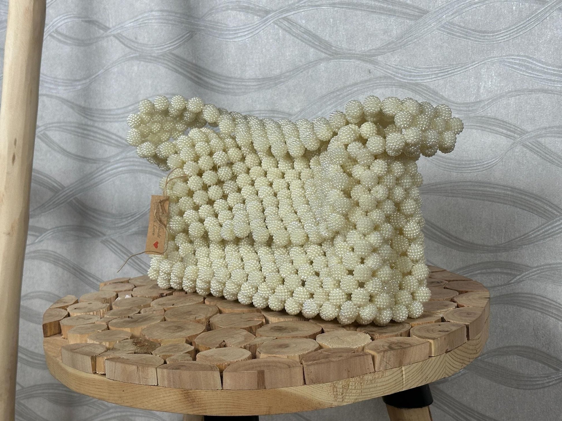 Handmade Pearl Beaded Bag: Vintage Bridal Clutch, Elegant Shoulder Bag