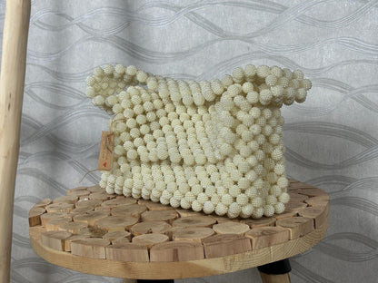 Handmade Pearl Beaded Bag: Vintage Bridal Clutch, Elegant Shoulder Bag