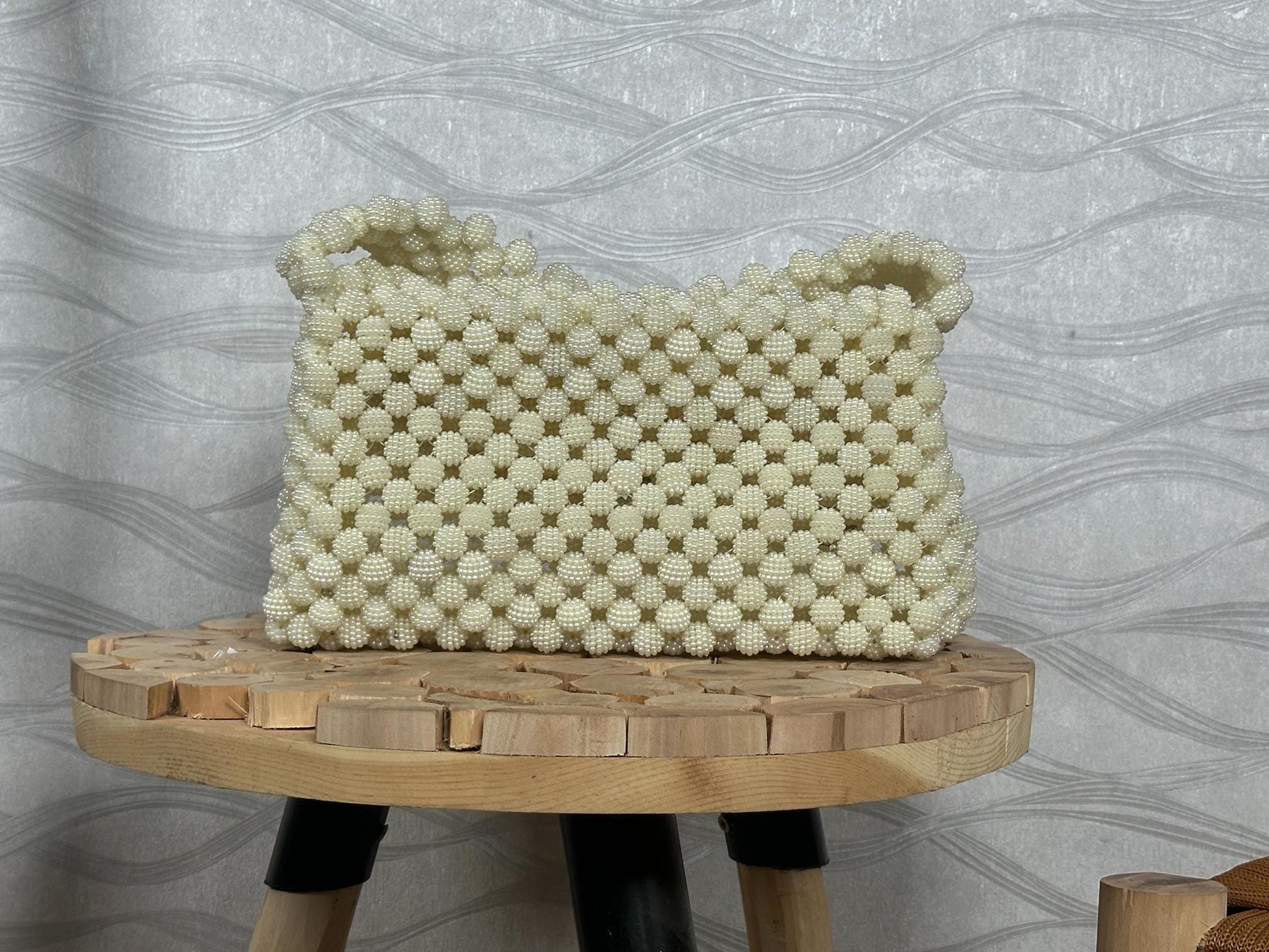 Handmade Pearl Beaded Bag: Vintage Bridal Clutch, Elegant Shoulder Bag