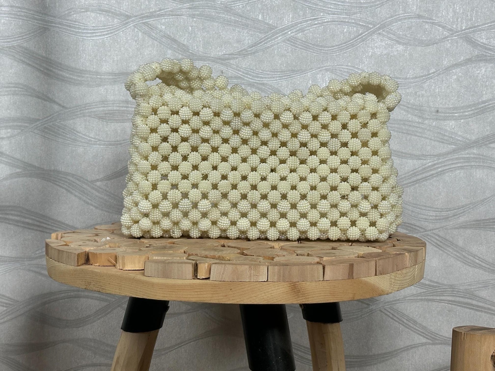 Handmade Pearl Beaded Bag: Vintage Bridal Clutch, Elegant Shoulder Bag