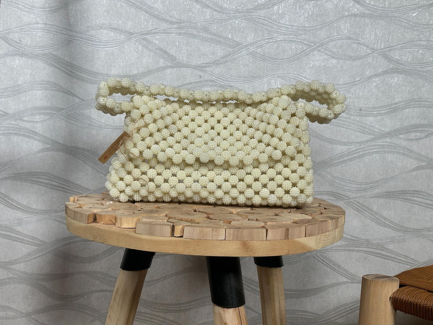 Handmade Pearl Beaded Bag: Vintage Bridal Clutch, Elegant Shoulder Bag