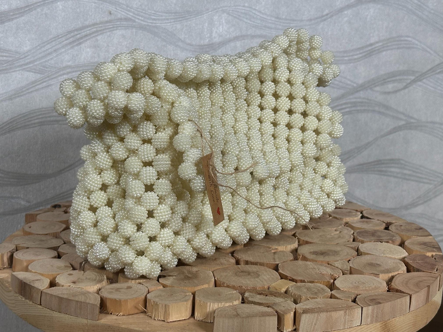 Handmade Pearl Beaded Bag: Vintage Bridal Clutch, Elegant Shoulder Bag