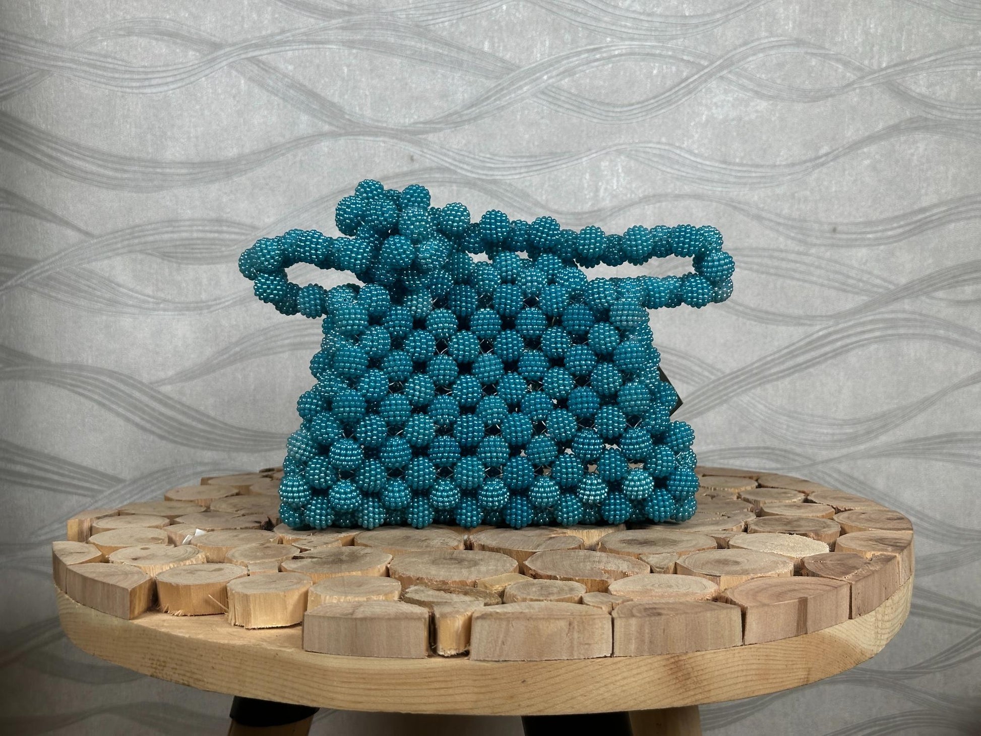 Handmade Turquoise Beaded Bag: Retro-Chic Shoulder Purse