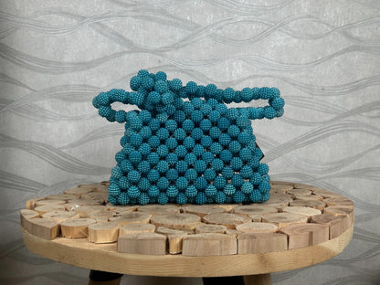 Handmade Turquoise Beaded Bag: Retro-Chic Shoulder Purse