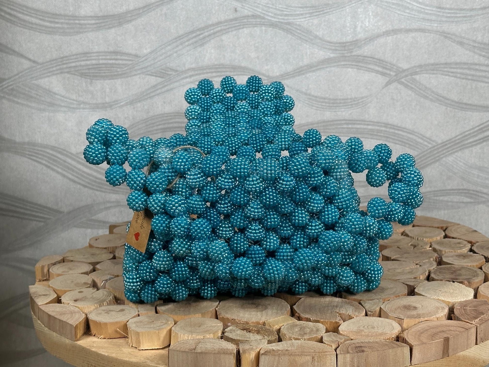 Handmade Turquoise Beaded Bag: Retro-Chic Shoulder Purse