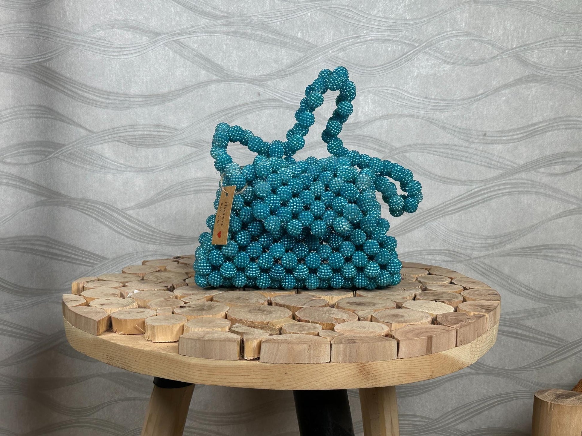 Handmade Turquoise Beaded Bag: Retro-Chic Shoulder Purse