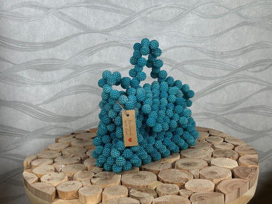 Handmade Turquoise Beaded Bag: Retro-Chic Shoulder Purse