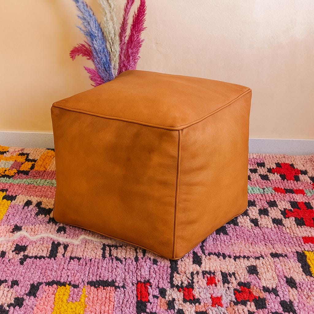 Handmade Moroccan Leather Pouf: Customizable Ottoman Footstool