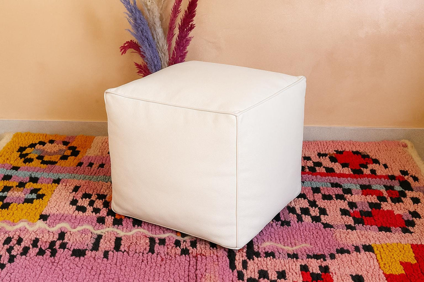 Handmade Moroccan Leather Pouf: Customizable Ottoman Footstool