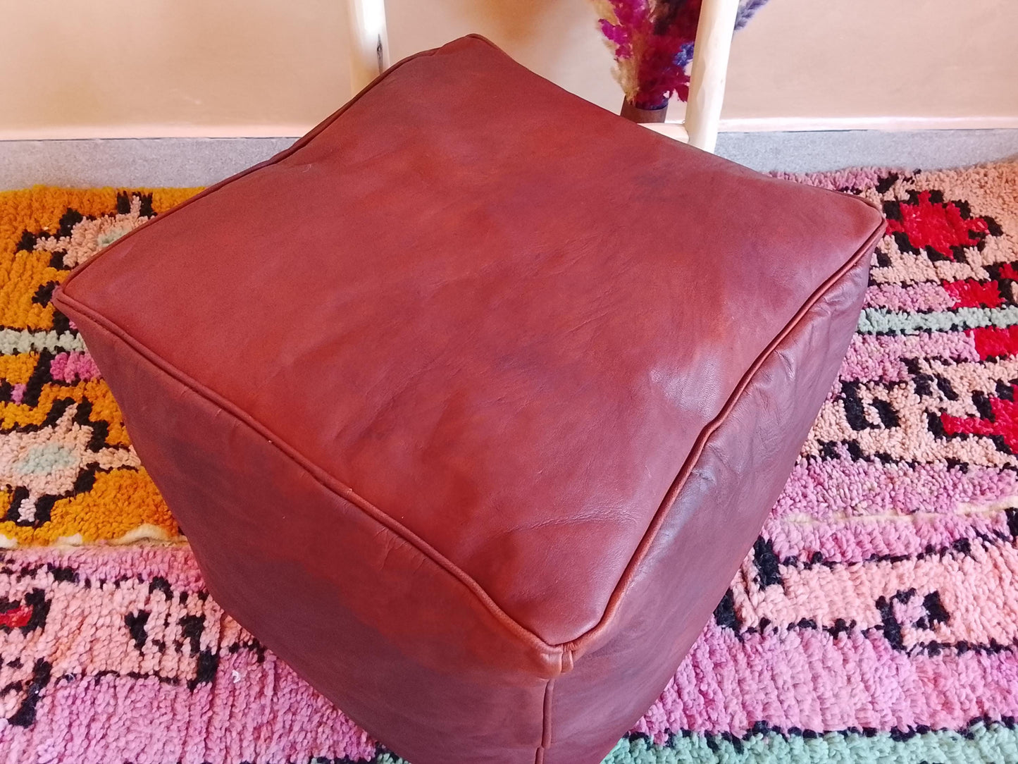Handmade Moroccan Leather Pouf: Customizable Ottoman Footstool