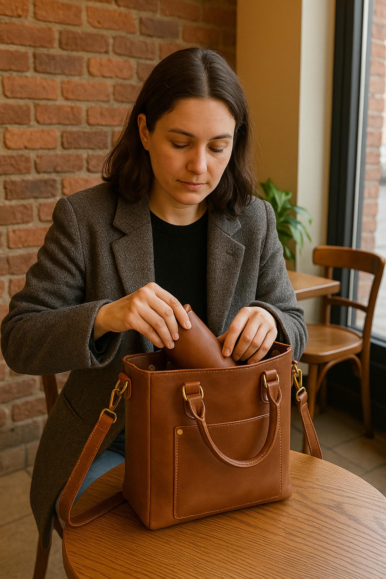 Handmade Leather Mini Tote Bag: Crossbody Shoulder Sling with Zipper