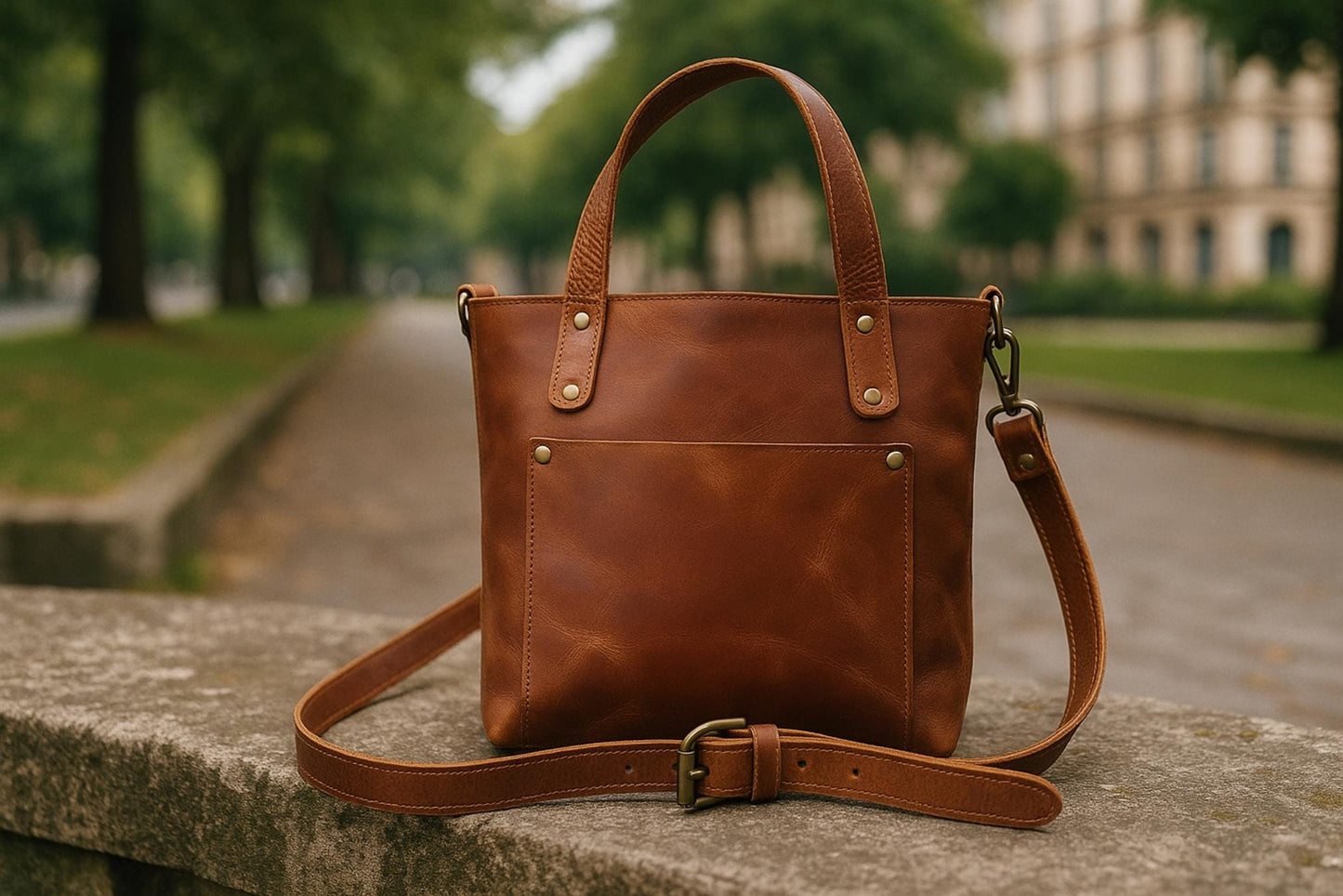 Handmade Leather Mini Tote Bag: Crossbody Shoulder Sling with Zipper