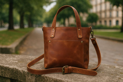 Handmade Leather Mini Tote Bag: Crossbody Shoulder Sling with Zipper