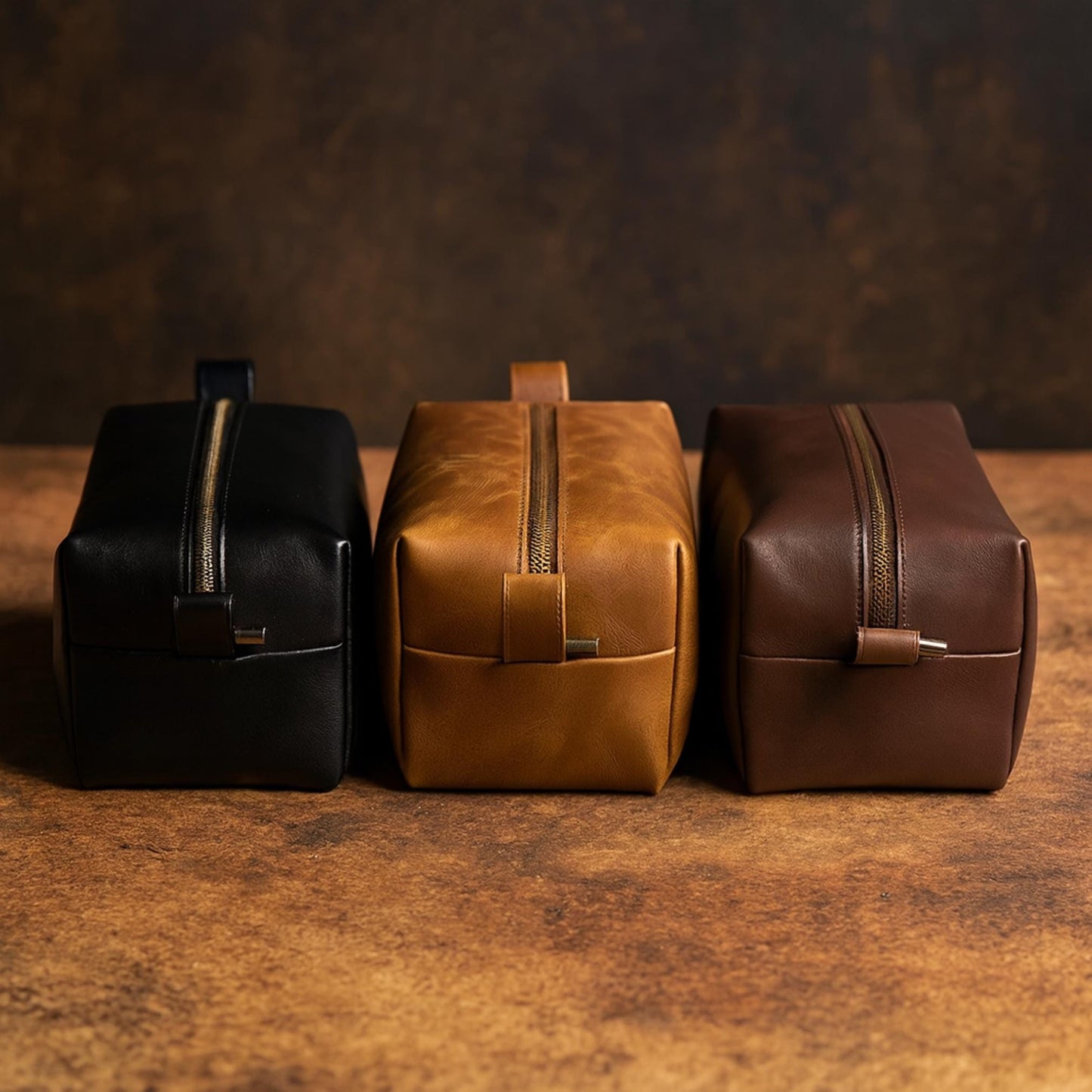 Handmade Leather Dopp Kit: Full Grain Cowhide Toiletry Bag, Brass Zipper