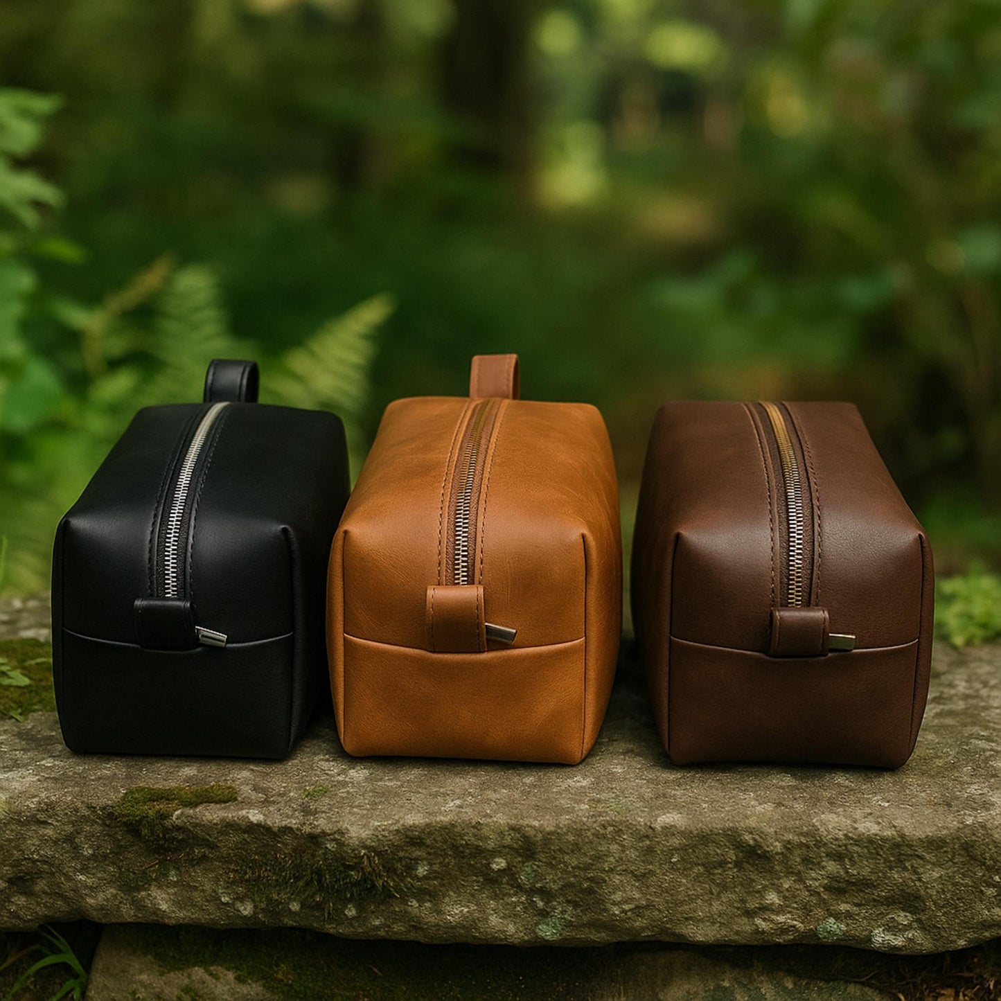 Handmade Leather Dopp Kit: Full Grain Cowhide Toiletry Bag, Brass Zipper