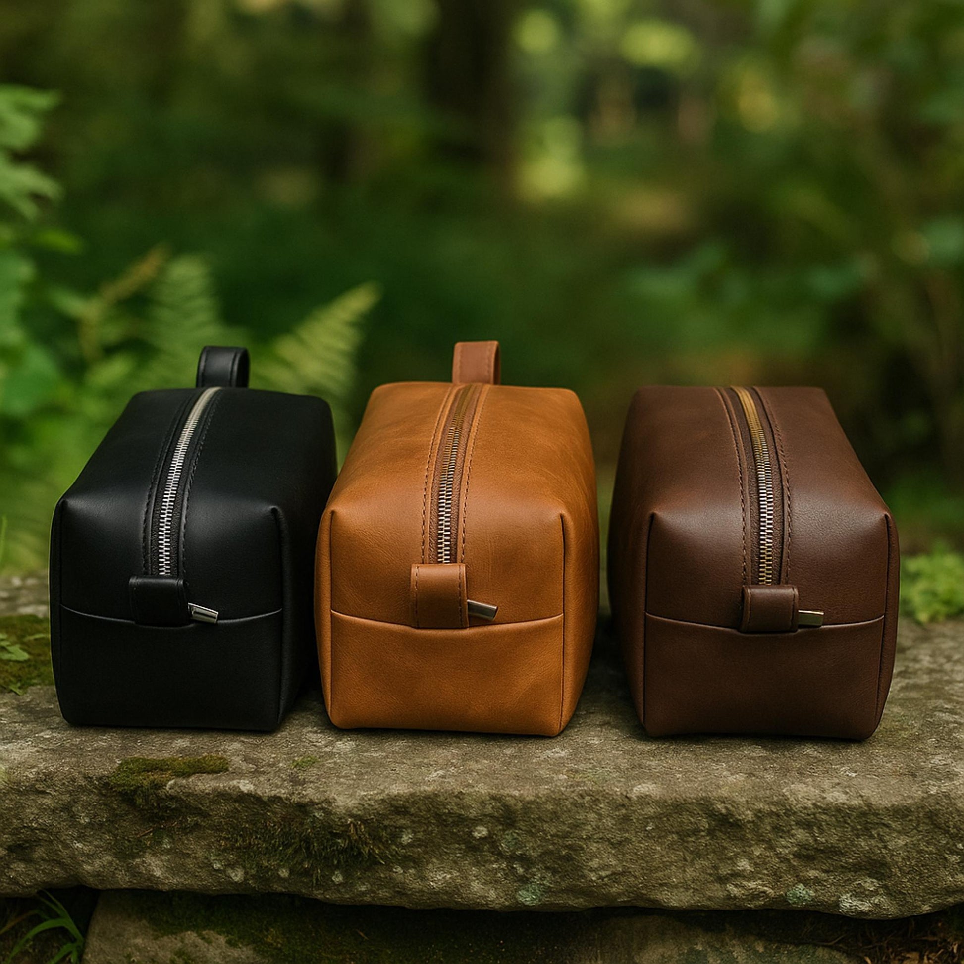 Handmade Leather Dopp Kit: Full Grain Cowhide Toiletry Bag, Brass Zipper