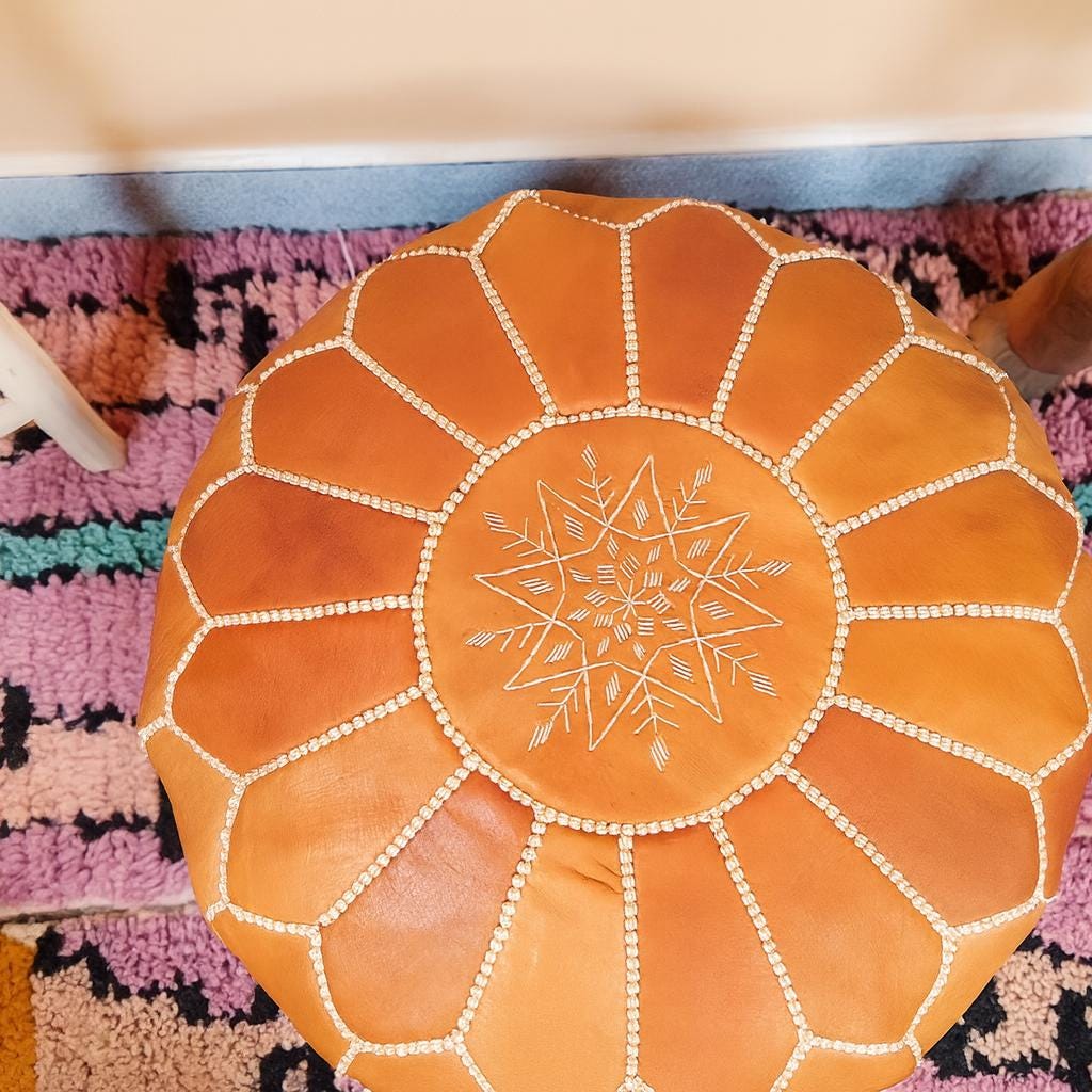 Handmade Moroccan Leather Pouf Ottoman – Customizable Floor Cushion, Boho Footstool, Authentic Marrakesh Decor