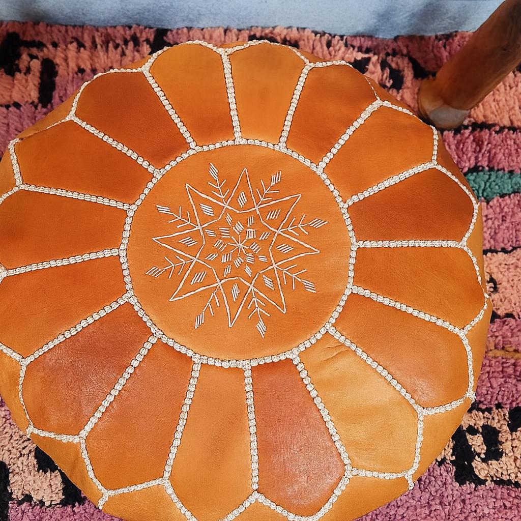 Handmade Moroccan Leather Pouf Ottoman – Customizable Floor Cushion, Boho Footstool, Authentic Marrakesh Decor